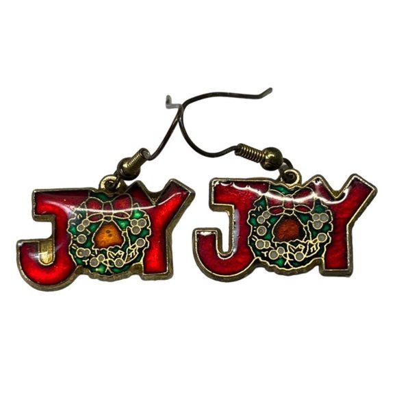 Unbranded Jewelry - Vintage Joy Christmas Wreath Earrings Red Enamel Holiday Jewelry